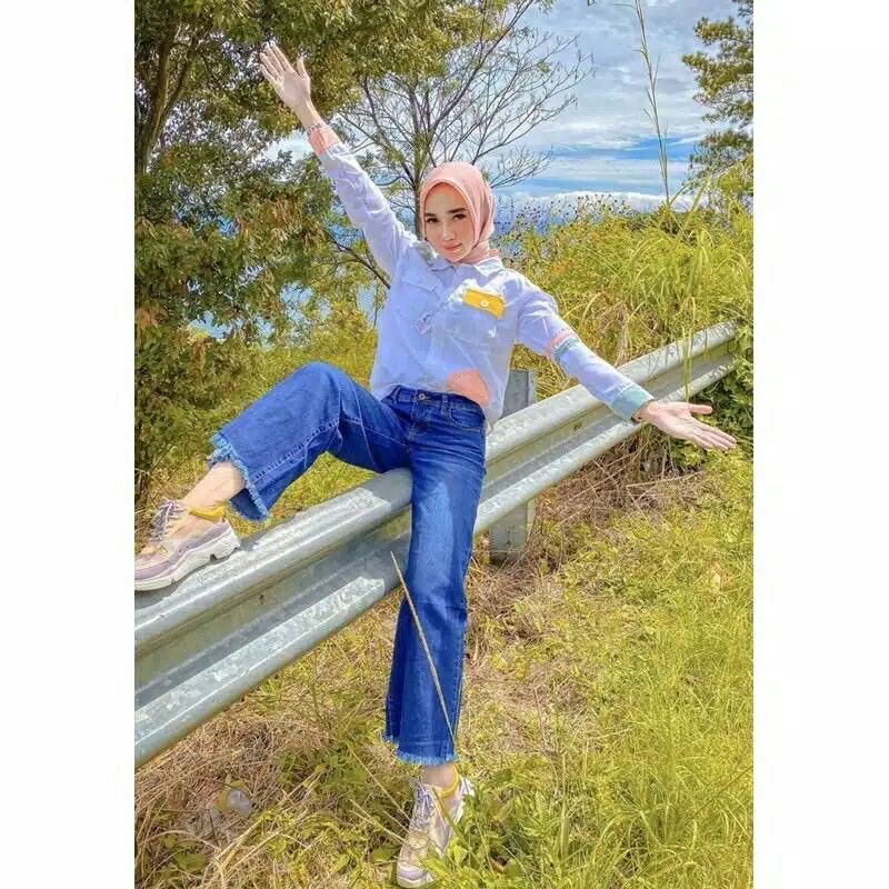 HIGHT WAIST JEANS KULOT WANITA PREMIUM FREE BELT / IKAT PINGGANG-1