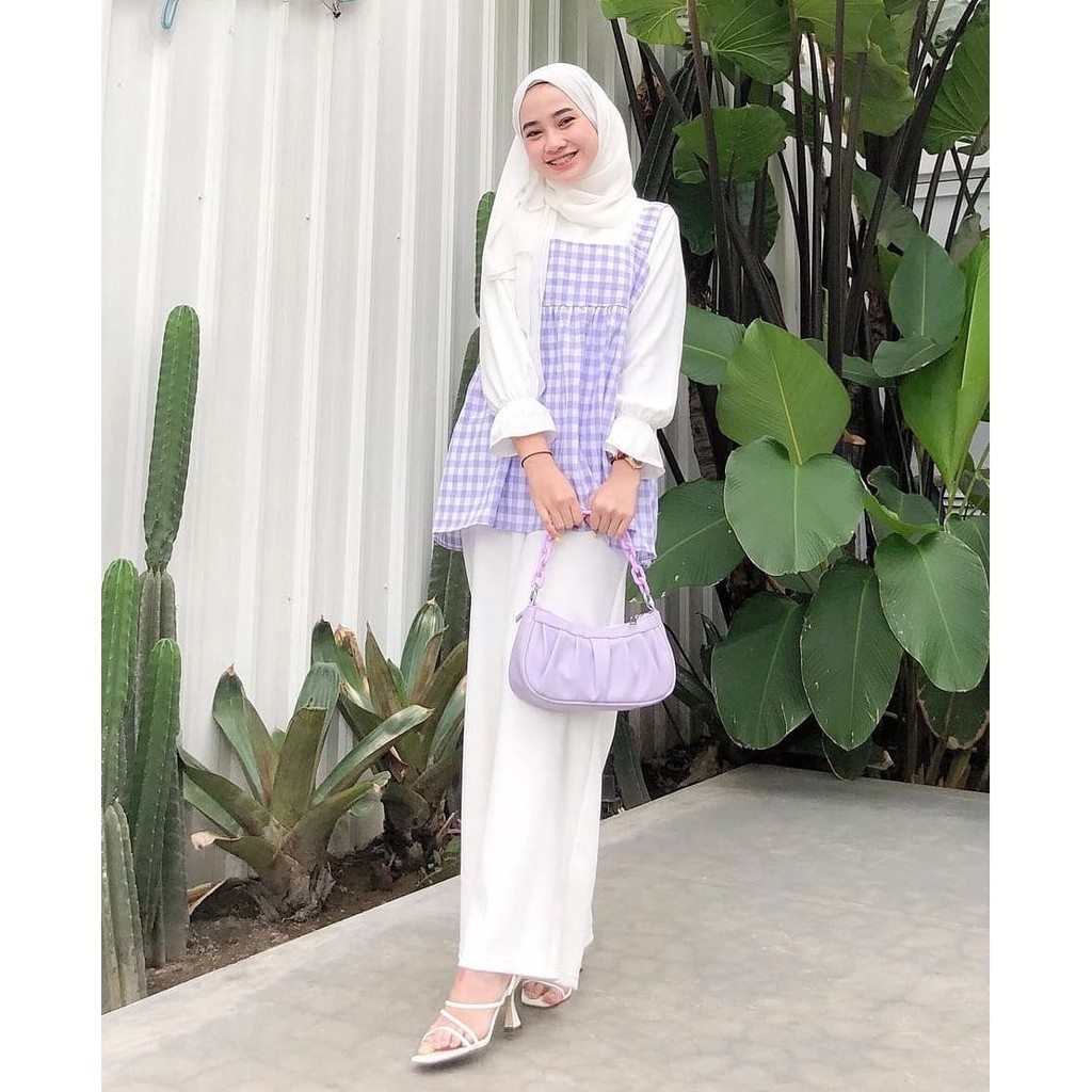 Andra Blouse Atasan Blus Muslim Mix Katun Kotak Fashion Wanita Terlaris