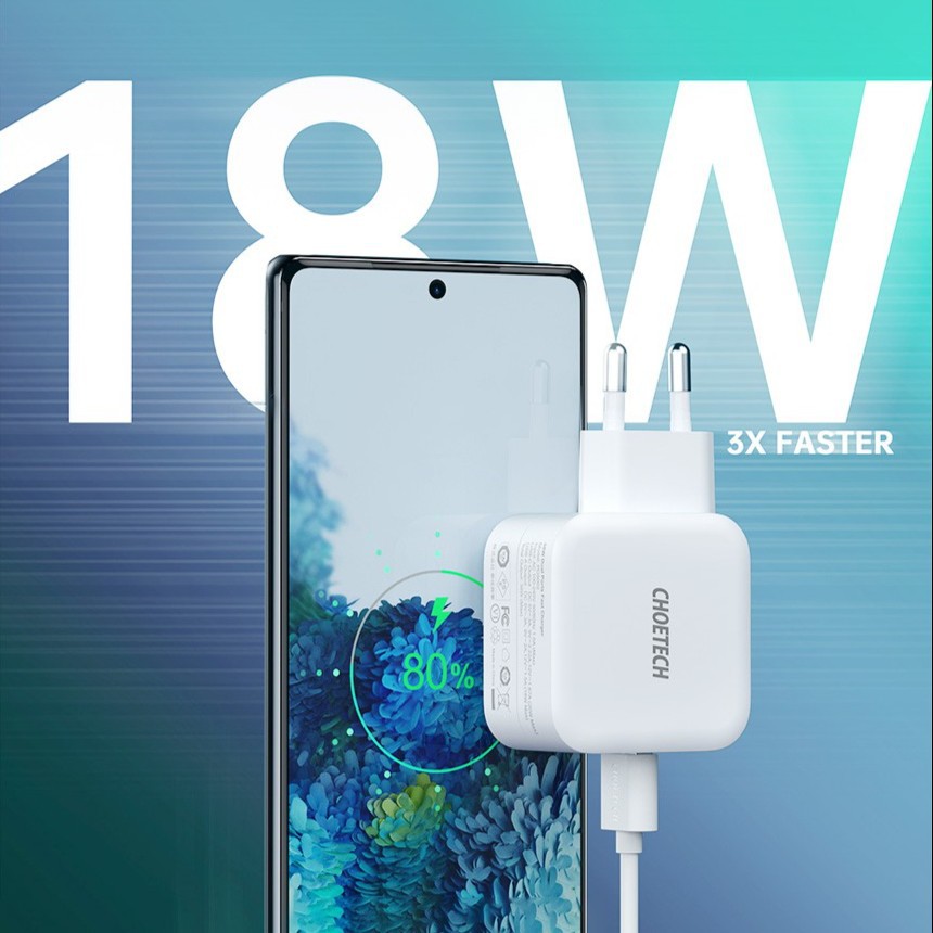 Wall charger choetech 2 port Usb-a Usb type-c pd 38w 3a Quick charge 3.0 pd5002 - Travel charger dua