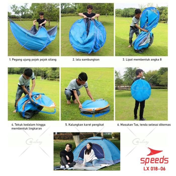 Tenda Camping Biru Kapasitas 2 Orang Tenda Lipat Buka Otomatis 018-6