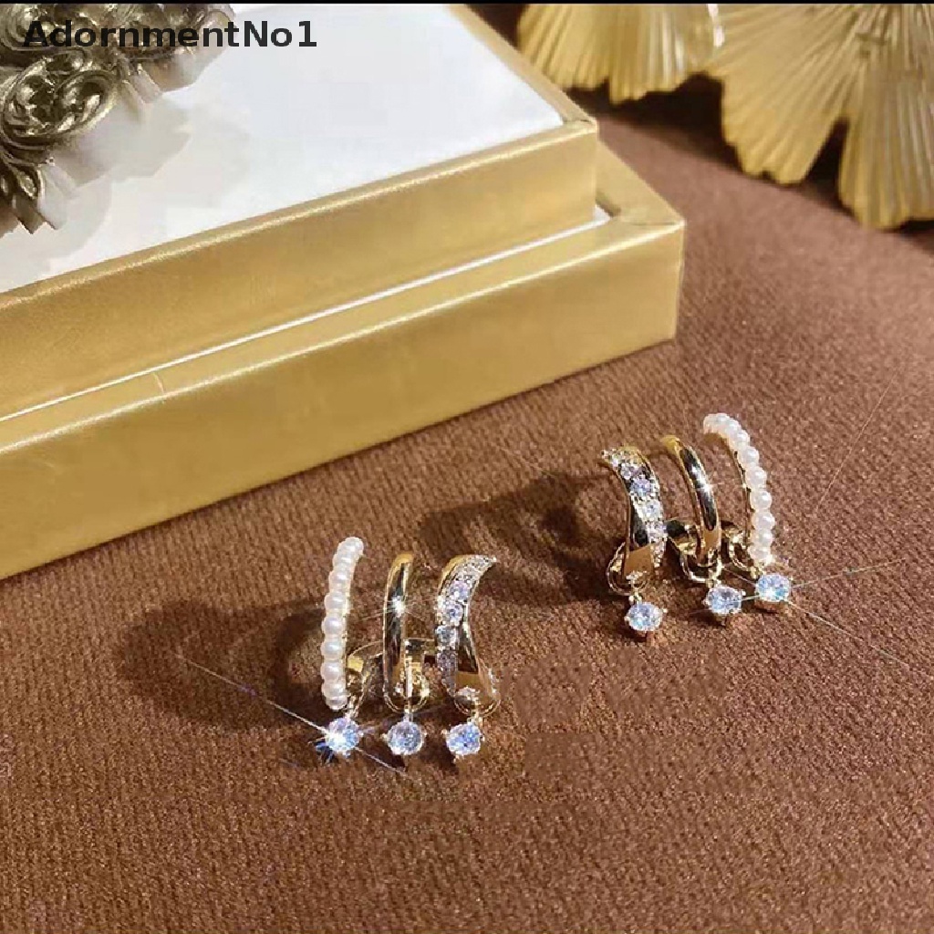 (AdornmentNo1) Anting Tusuk Gantung Desain Geometri Vertikal Multi layer Hias Zircon Gaya Korea Untuk Wanita