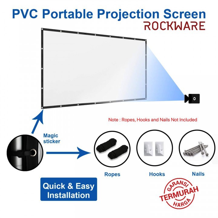 ROCKWARE 120 Inch PVC Fabric Foldable Projector Screen