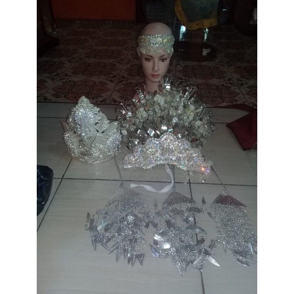 set aksesoris pengantin adat Palembang silver/mahkota/wedding/baju/gaun/aksesoris/Songket