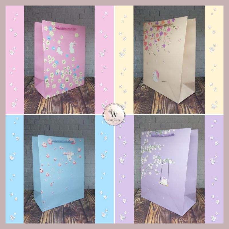 

Paper Bag Kado Model Tali Bentuk Portrait Ukuran Besar (Size L) Flower Rabbit Series Tas Jinjing Kertas Hadiah Premium
