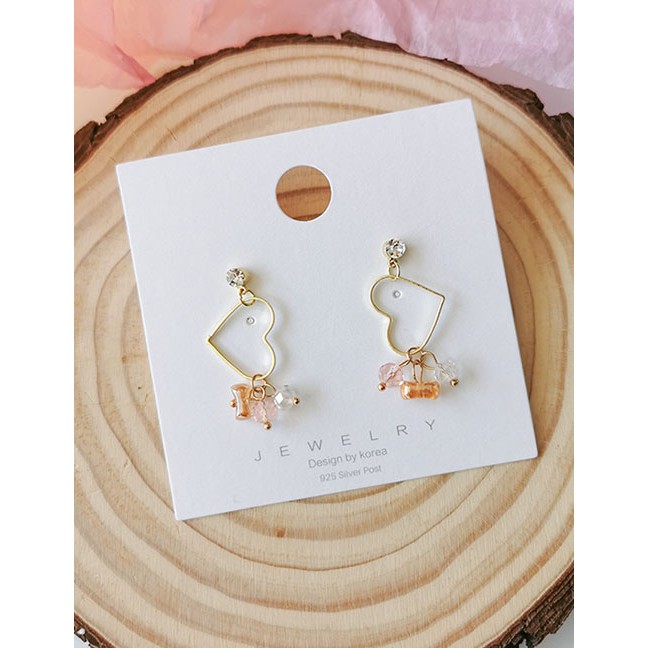 LRC Anting Tusuk Fashion Golden Crystal Love Pierced Earrings D98400