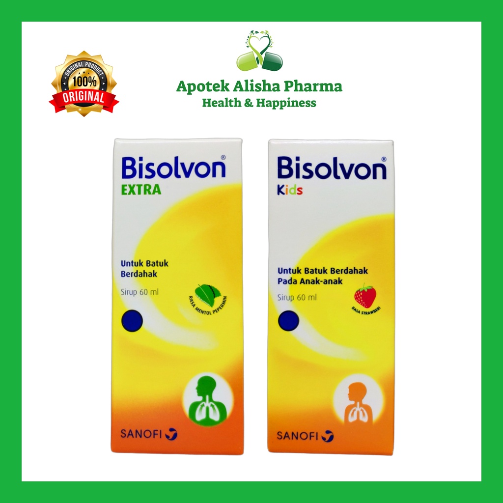 Bisolvon Extra(Sirup 60ml)Bisolvon Kids(Sirup 60ml)Bisolvon Tablet(Strip 10tablet)-Bisolvon Obat Batuk Berdahak/Pengencer Dahak/Bisolfon/Bisolpon Syrup