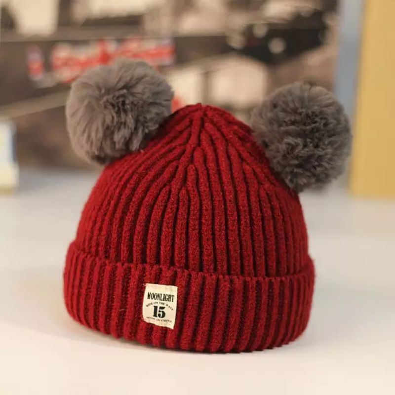 Topi Bayi Rajut Import Pompom M026