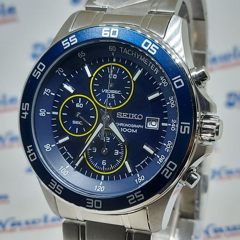 Seiko Quartz SNDA73P1 Chronograph Blue Bezel | Jam Tangan Pria SNDA73