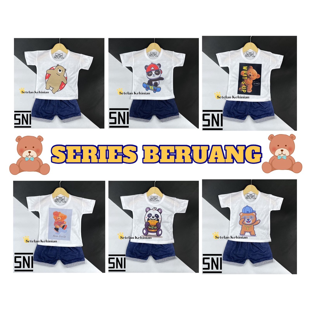 [BERUANG SERIES] Setelan Anak Laki Laki 0-12bulan Gambar Beruang Lucu Hewan Animal Set Baby Boy Keren Murah