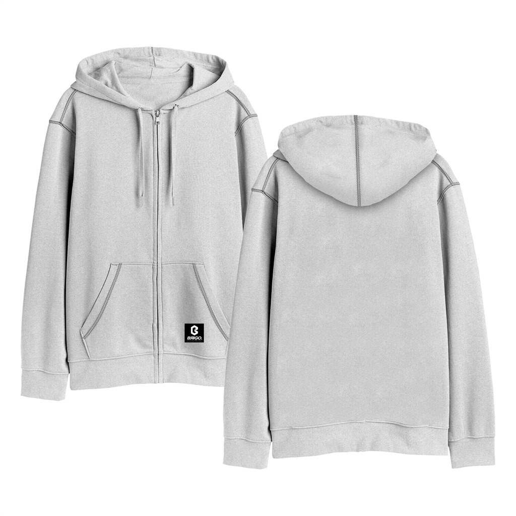 BRIGO Zipper Jumper Hoodie Basic II Sweater Hoodie Resleting BRIGO Polos Sablon DTF Fleece Cotton M-XXL (Pria &amp; Wanita) Free stiker&amp;Gantungan Kunci