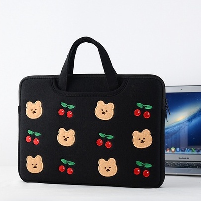 Sleeve Pouch Sarung Tas Bag Case Ipad Tab Tablet Macbook Air Pro Laptop Asus Acer Lenovo HP Huawei 11 12 13 14 15 inch Motif Gambar Beruang Bear Cherry Cery Warna Hitam Merah Black Red Lucu Cute Murah Korean Model Tali Jinjing Banyak Slot Ruang Stationary