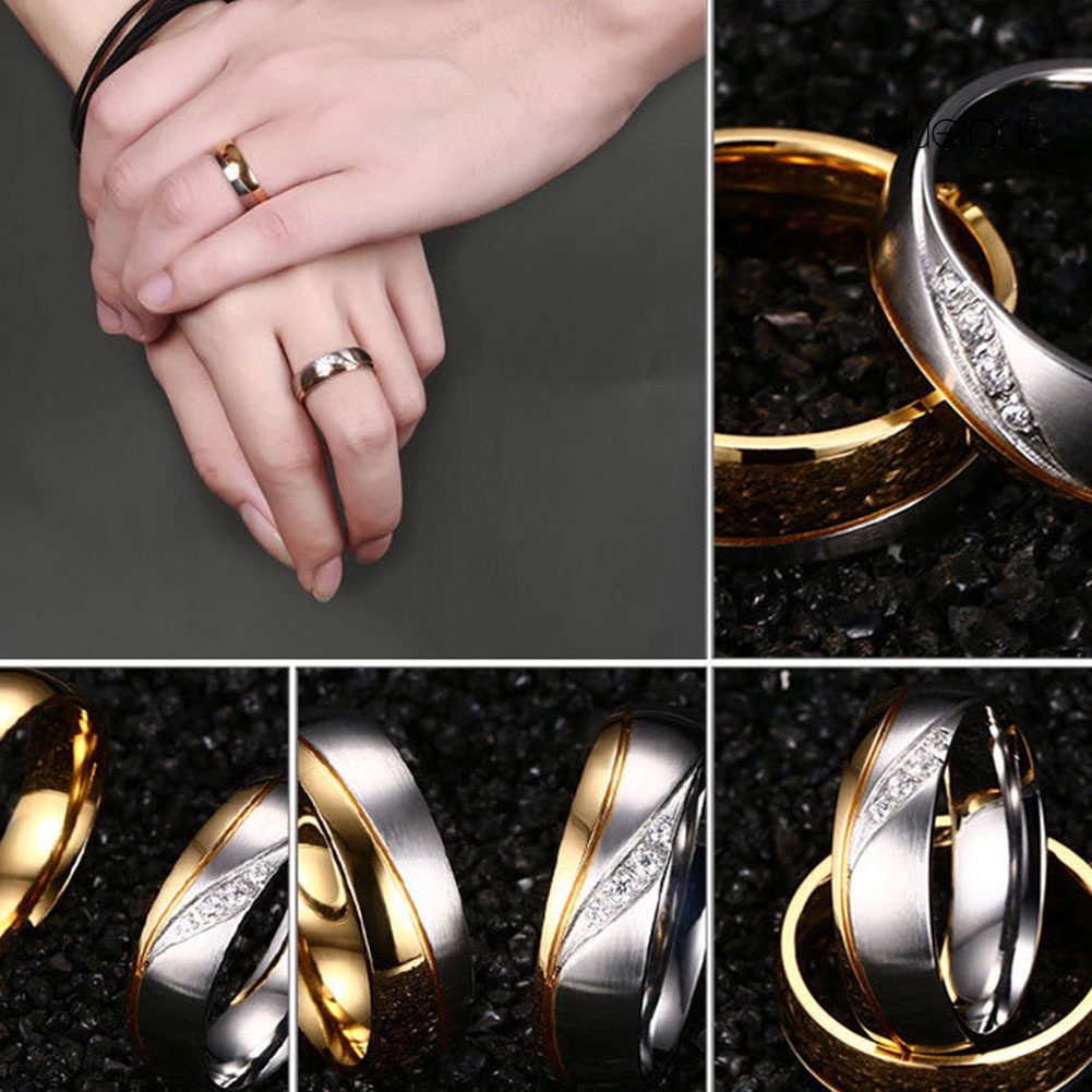 Bluelans Fashion Gold Plated Titanium Steel Lover Ring Wedding Band Bridal Jewelry Gift