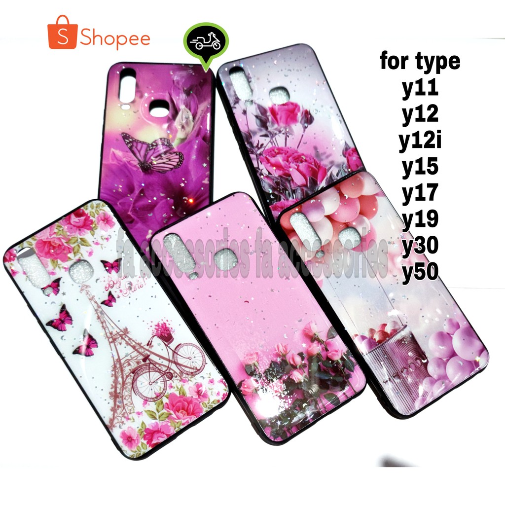 FA Soft case tpu bling casing vivo y11 y12 y12i i y15 y17 y19 y30 Y30G y50 G silicon motif flower