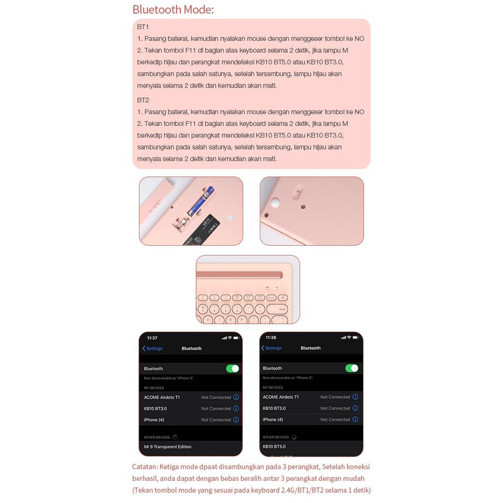 ROBOT KB10 Multi-Device Bluetooth &amp; 2.4G Wireless Keyboard 3 Connection Mode