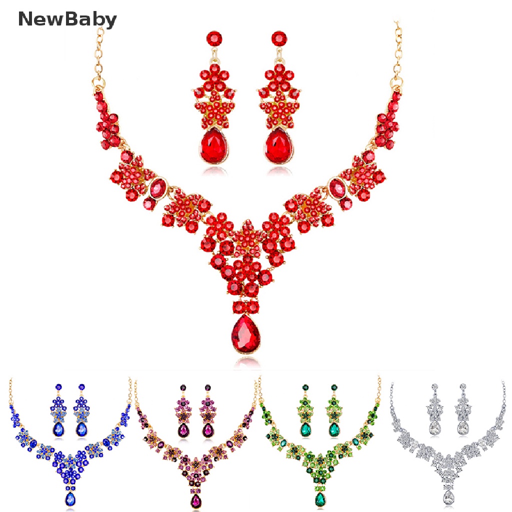 NewBaby Fashion Crystal Tear Drop Earrings Elegant Necklace Party Wedding Jewelry Set  ID