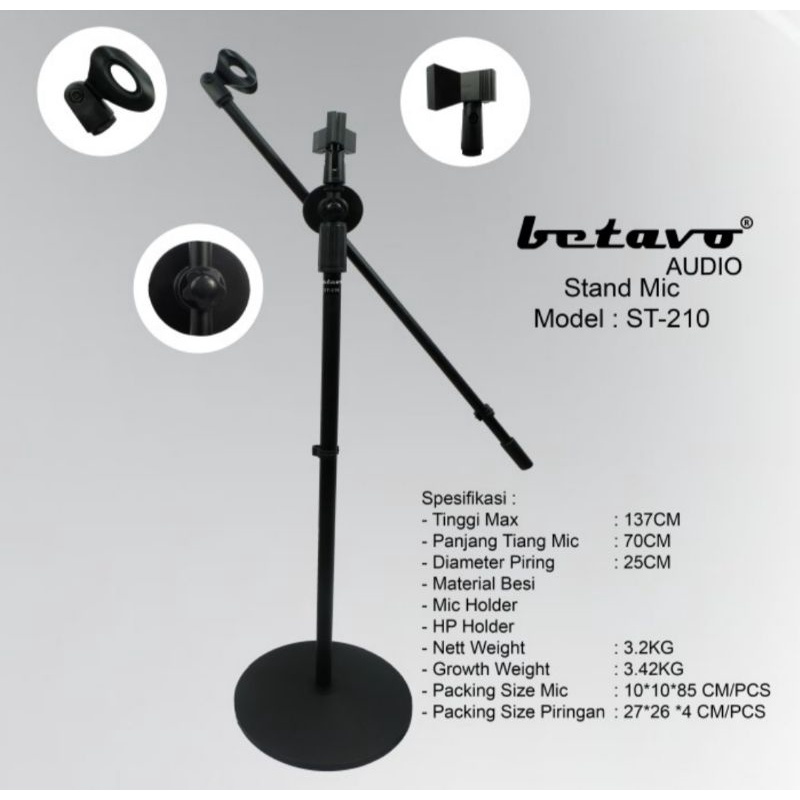 Stand Mic Lantai BETAVO ST 210 Full Besi Kaki Bulat Harga Grosir