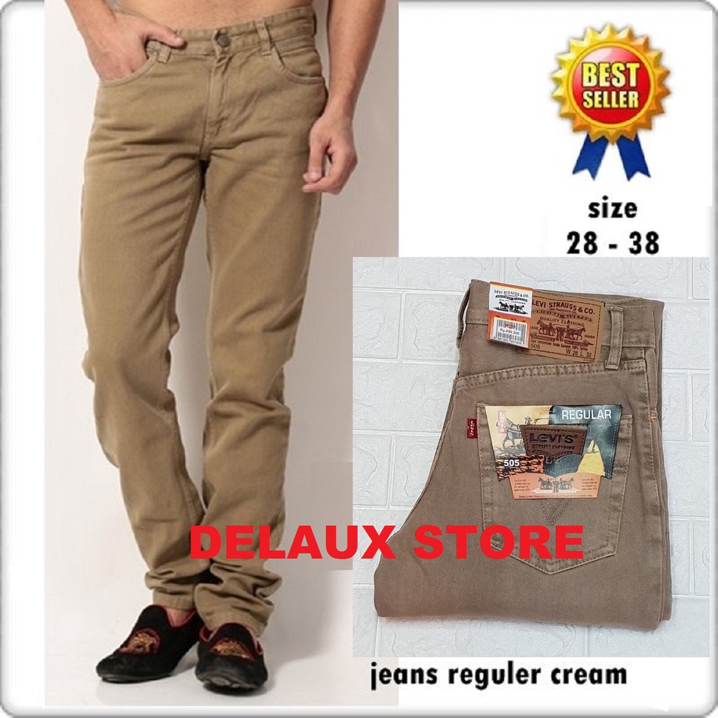 Delaux Store Celana Jeans Panjang Pria Standar Basic Cowok Cream Moca REGULER FIT Premium Bandung