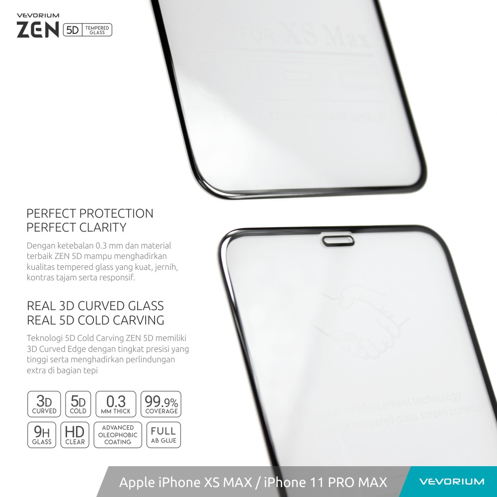 VEVORIUM ZEN 5D Apple iPhone XS MAX / 11 PRO MAX 3D Curved Full Tempered Glass Anti Gores Kaca