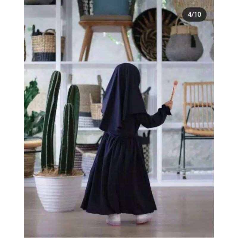 Gamis Aira Set Hijab Anak Perempuan Usia 2-7 Tahun |Setelan Busana Bju Syari Bayi Terbaru 3-5 Thn |Stelan Pakaian Tanggung Little Pineapple Baju Muslim Lucu