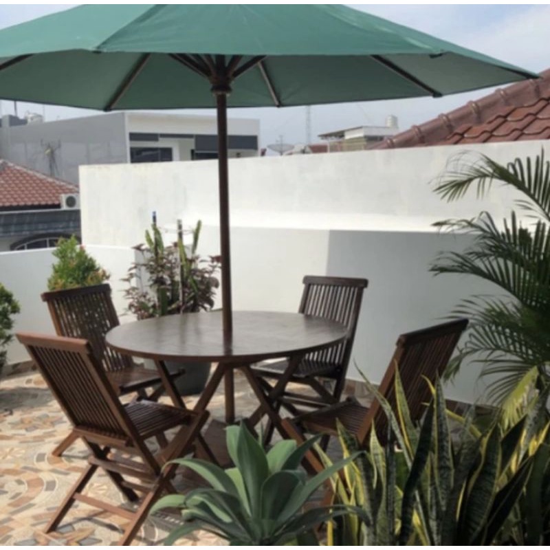 Jual Meja Taman Payung Kayu Jati Rooftop Umpak | Shopee Indonesia