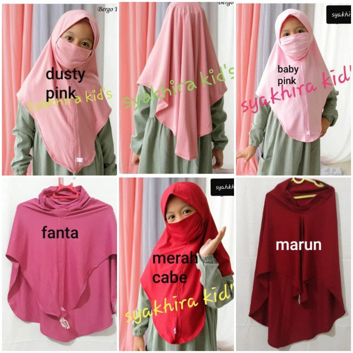 Unik Hijab Jilbab Bergo Masker Anak SD TK Polos Original Syakhira Kids Free ongkir