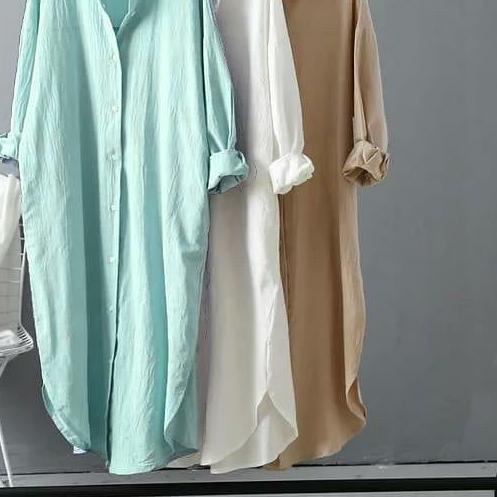 TUNIK WANITA MURAH PUTIH - AZKIA TUNIK KATUN RAYON - KEMEJA WANITA CASUAL POLOS LENGAN PANJANG <