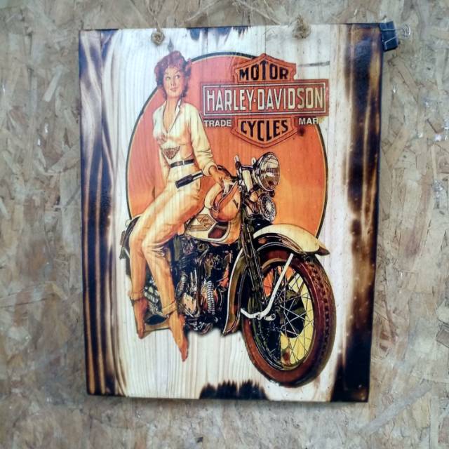 Lukisan Kayu JatiBelanda Bakar Harley Davidson Retro Jadul  Hiasan Kafe Kamar Garasi Bengkel Studio