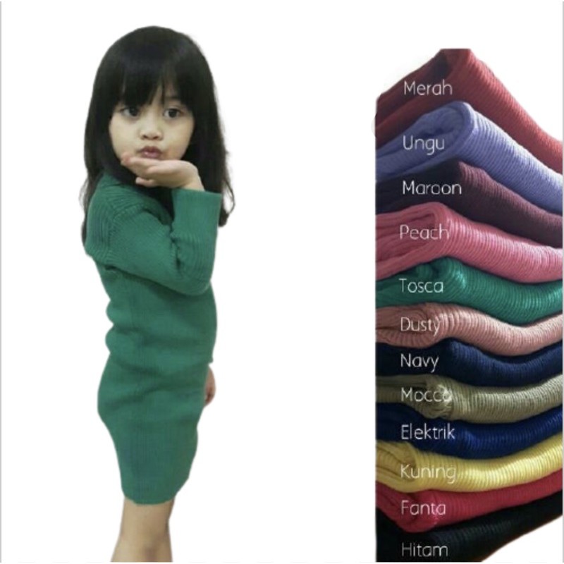 KBS BAJU ANAK DRESS POLOS LENGAN PANJANG 1-3 Tahun