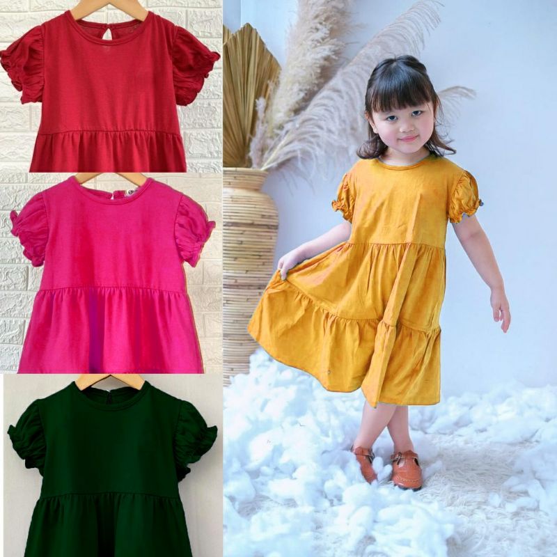 Baju bali Dress anak LENGAN KERUT rayon polos | daster anak | Baju anak