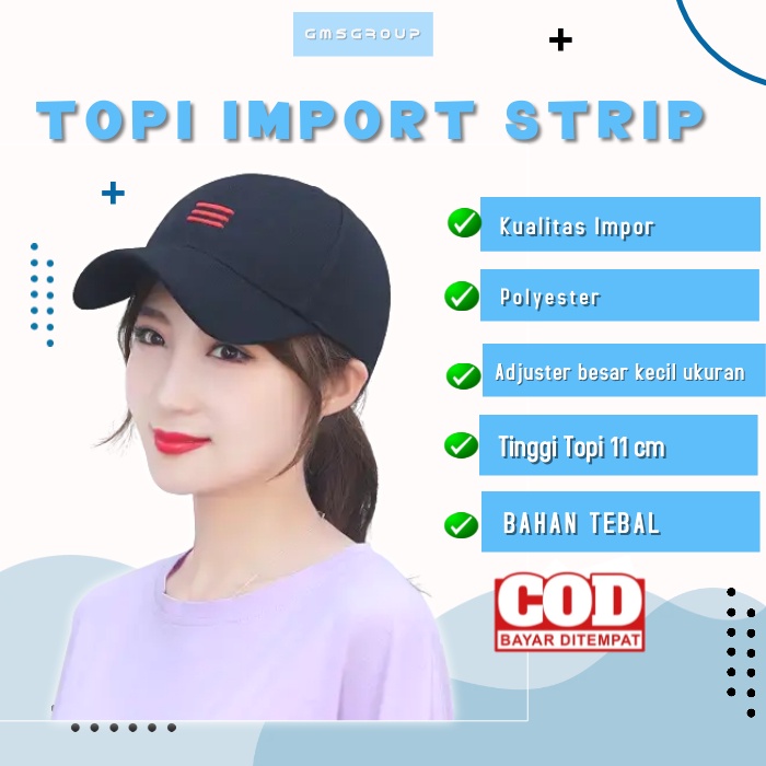 Topi  Import Baseball Golf  SIMPLE STRIP Pria Wanita