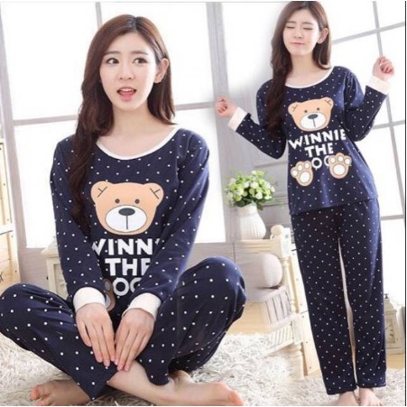 FASHION BAJU TIDUR || PIYAMA NAVY POLKA BEAR || BAJU TIDUR KONVEKSI TANAH ABANG