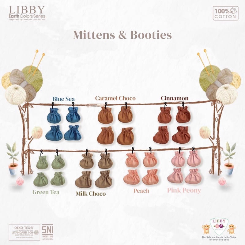 [1 Set] Sarung Tangan dan Kaki Bayi Libby Earth Colors Comfy Set Series