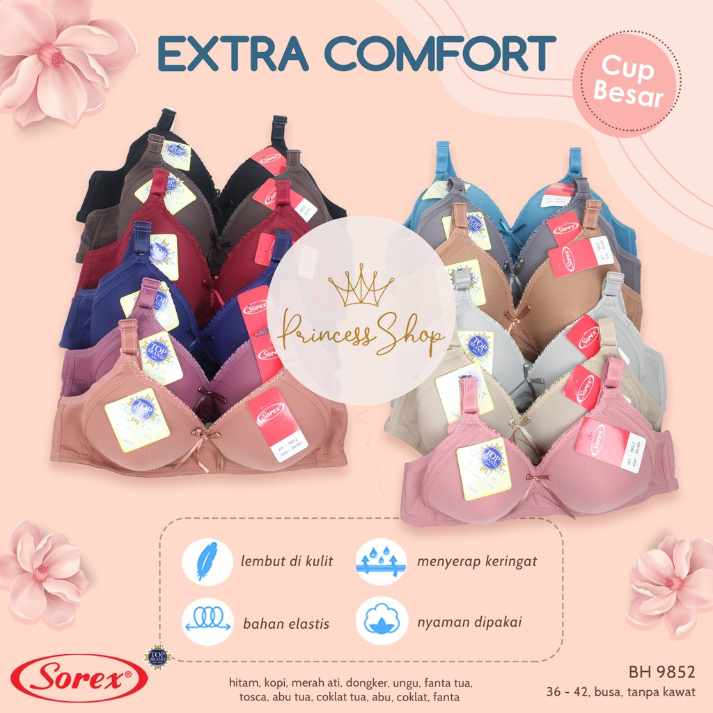 Bra Sorex 9852 Tanpa Kawat Busa Sedang Kait 2 Setara Cup B Bh Sorex Extra Comfort