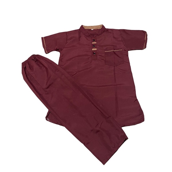 KOKO KURTA ANAK KANCING USIA 1-10 TAHUN-KANCING MAROON