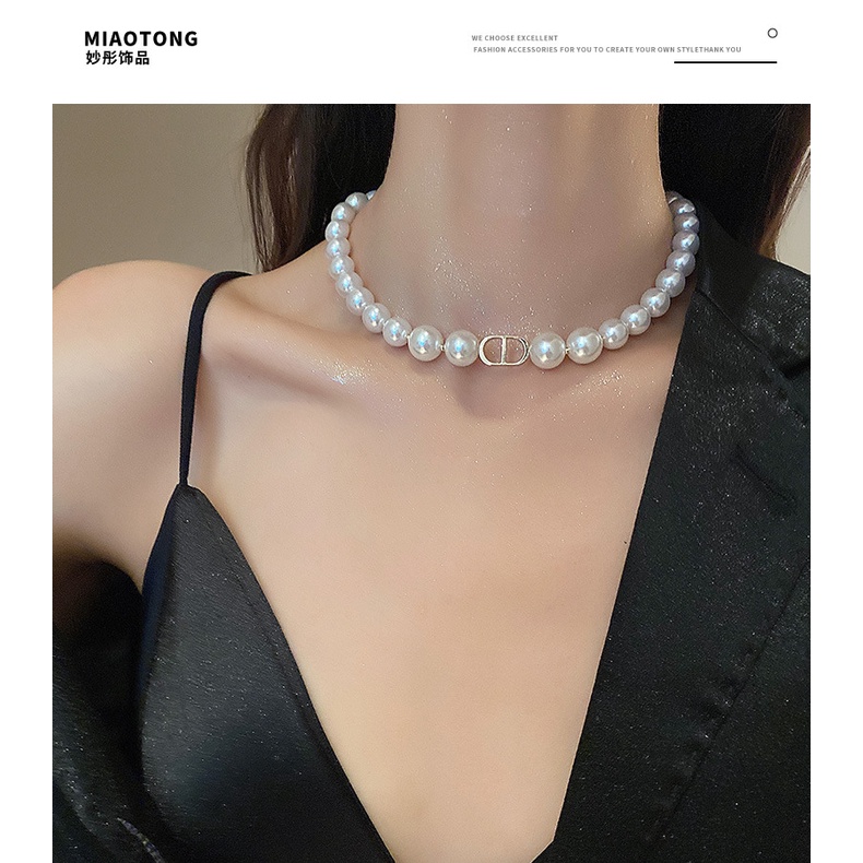 Pearl Retro Necklace Women's New Trendy Double D Clavicle Chain