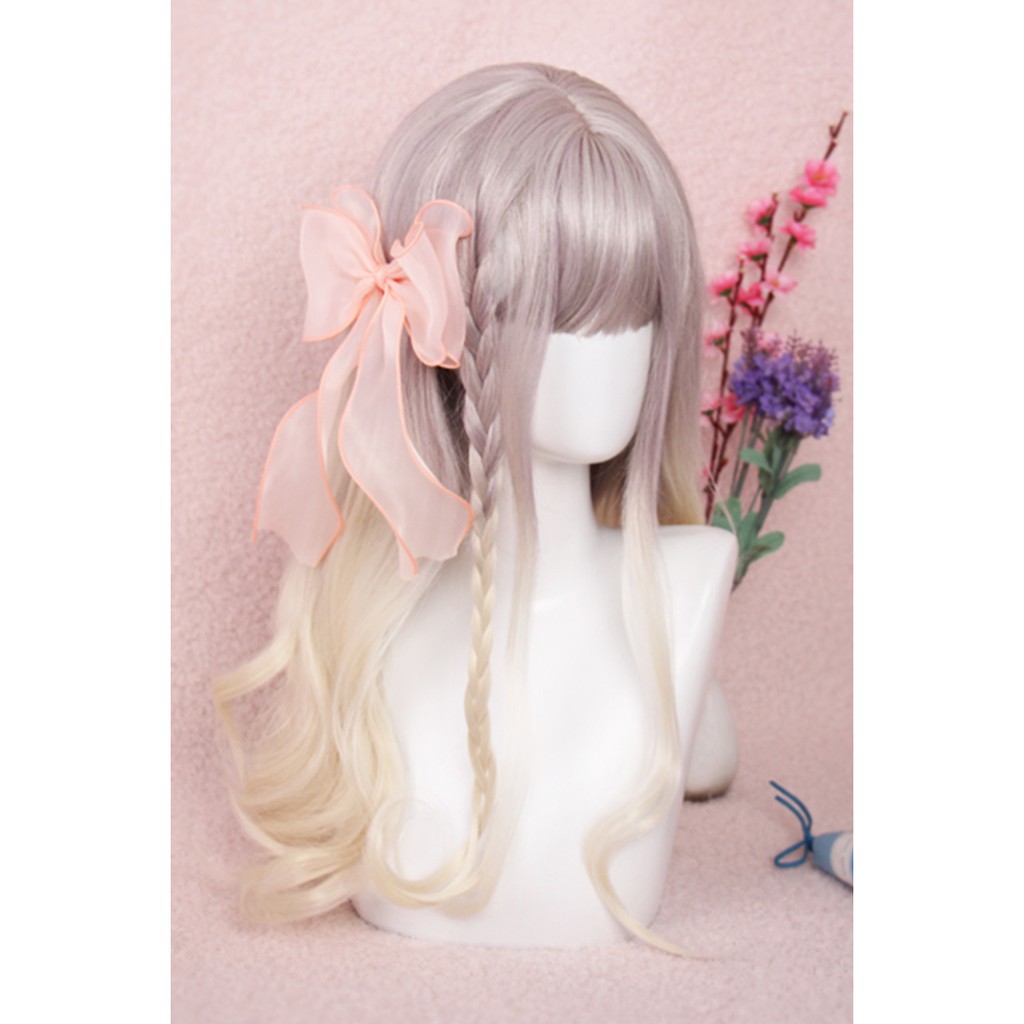 LOL-137 wig rambut palsu daily lolita korea jepang kpop cosplay pastel rainbow pastel gray linen