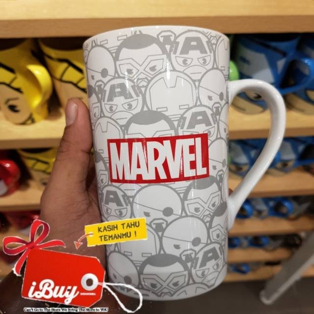 Miniso 550ml Cute Marvel Avenger Superhero Gelas Mug Besar White Red