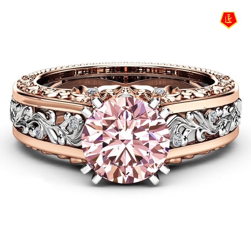 [Ready Stock]14K Rose Gold Color Separation Ring Colored Gem Simple Niche