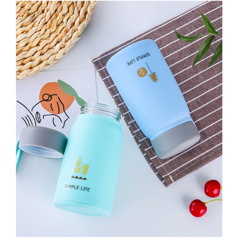 [ BISA COD ] Botol Minum Kaca Simple Life / Botol Kaca Estetik Travel 350 ml