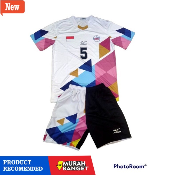 Baju olahraga terbaru- (BISA COD) Abstrak Putih Stelan baju volly kaos olahraga jersey bola voli printing