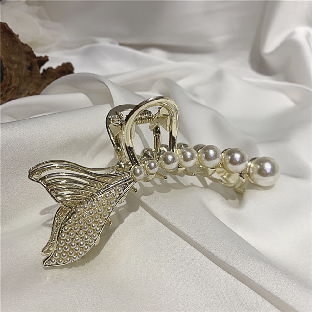 aaoottuuoo5.id Cod   Women Elegant Retro Fishtail Design Pearl Hairpin Hair Clip Clamp Large Shark Clip Accessories