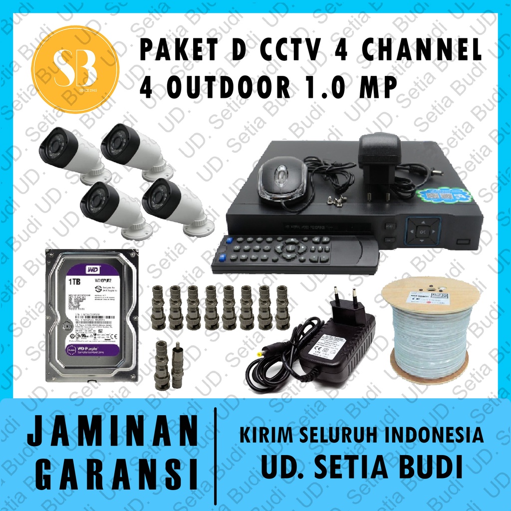 Paket D CCTV 4 Channel: 4 Outdoor 1.0 MP