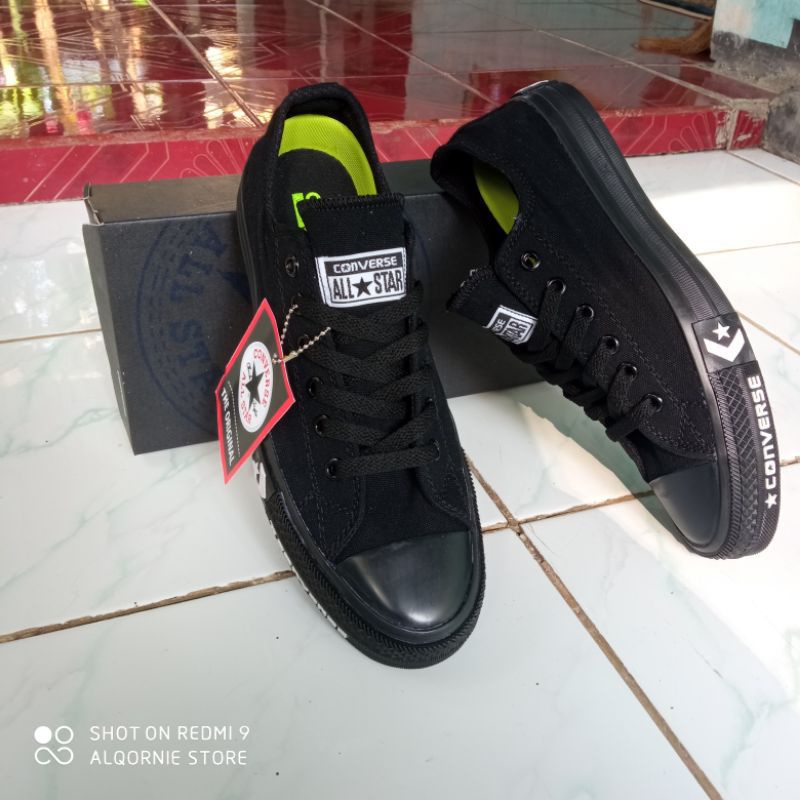 Sepatu Sneakers Terbaru Converse  Chuck Taylor ll low pendek army black ox white-FULLBLACK