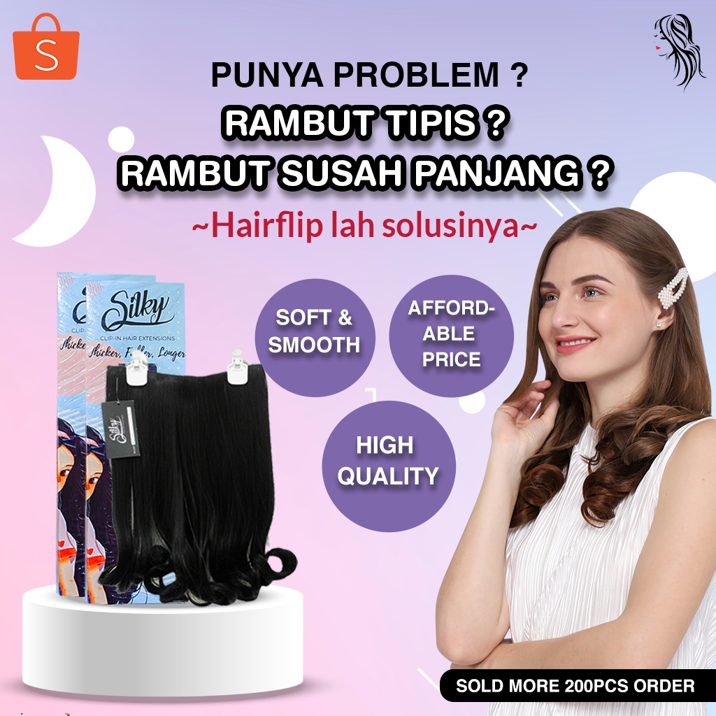 (Gojek Grab) Hair clip 40cm keriting curly hairflip korea rambut sambung palsu wanita pria anak wig 
