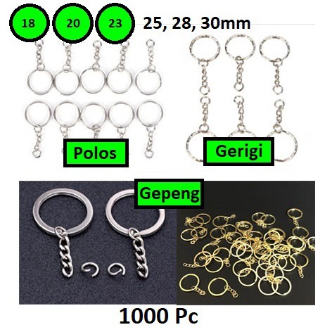 Ring Gantungan Kunci Polos, Gerigi Gepeng Rantai Uk 18 - 23mm Harga/1000pc