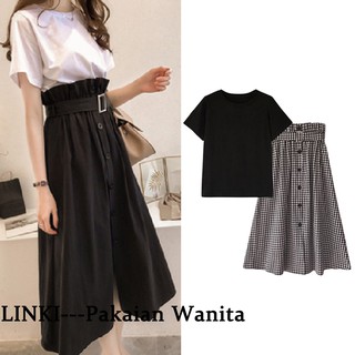  LINKI  Set wanita  kaos  rok casual  fashion pakaian wanita  