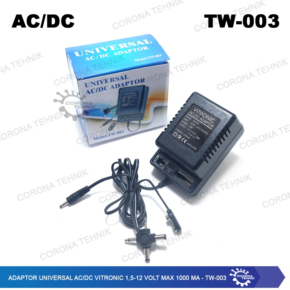 TW-003 - Adaptor Universal AC/DC Vitronic 1,5-12 Volt Max 1000 mA