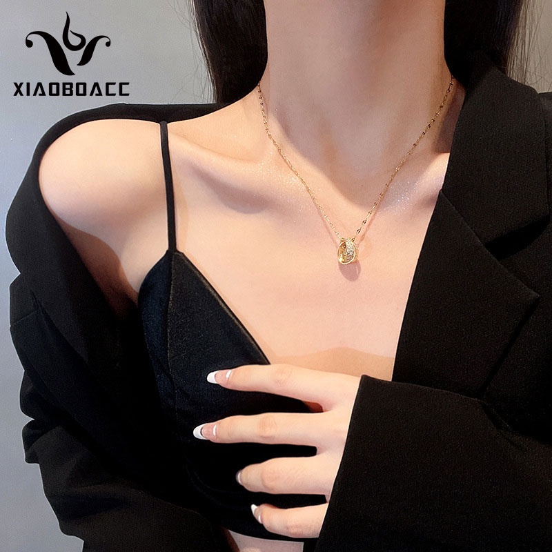 XiaoboACC Kalung Rantai Titanium Steel Lapis Emas 18K Untuk Wanita - 38CM+6.5CM