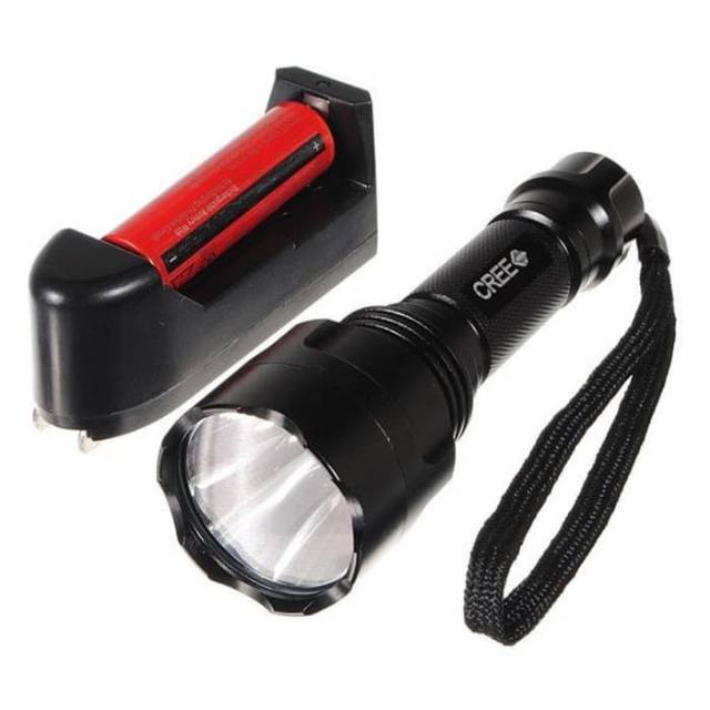 Senter LED Flashlight C8 3800 Lumens / Paket Senter Super Terang POLICE SWAT Waterproof Batrei Cesan