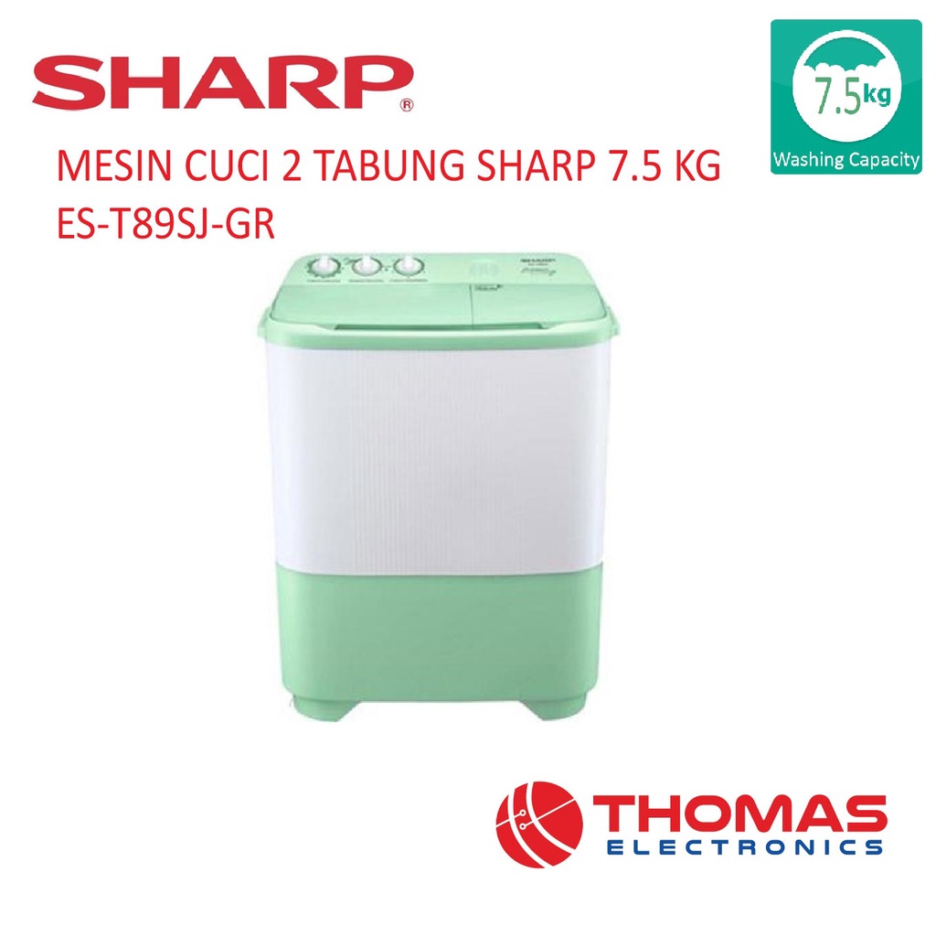 Mesin Cuci 2 Tabung Sharp ES T89SJ GR Kapasitas 7.5 KG EST89SJ GR Garansi Resmi